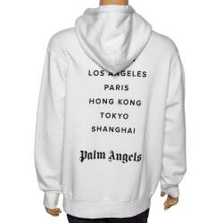 Palm Angels White Hong Kong Sprayed Logo Printed Cotton Hoodie M