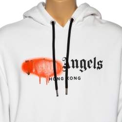 Palm Angels White Hong Kong Sprayed Logo Printed Cotton Hoodie M