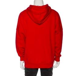 Palm Angels Red Cotton Logo Printed Hoodie M
