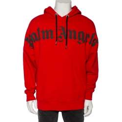 Palm Angels Red Cotton Logo Printed Hoodie M