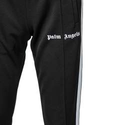 Pre Owned Palm Angels Black Jersey Contrast Trimmed Logo Printed Track Pants M 