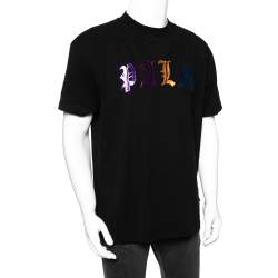 Pre Owned Palm Angels Black Cotton Logo Foil Printed Crew Neck T-Shirt L