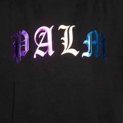 Pre Owned Palm Angels Black Cotton Logo Foil Printed Crew Neck T-Shirt L