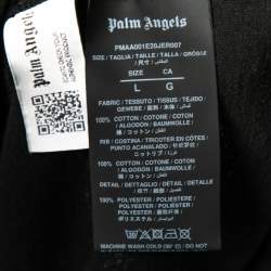 Pre Owned Palm Angels Black Cotton Logo Foil Printed Crew Neck T-Shirt L