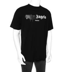 Pre Owned Palm Angels Black Cotton Sprayed Logo Printed Crew Neck T-Shirt L