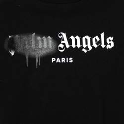 Pre Owned Palm Angels Black Cotton Sprayed Logo Printed Crew Neck T-Shirt L