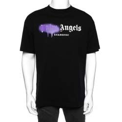 Palm Angels Black Cotton Sprayed Logo Printed Crew Neck T-Shirt L