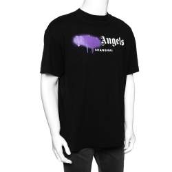 Palm Angels Black Cotton Sprayed Logo Printed Crew Neck T-Shirt L