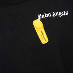 Pre Owned Palm Angels Black Cotton Logo Printed Crew Neck T-Shirt L