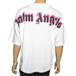 Pre Owned Palm Angels White Cotton Logo Printed Crew Neck Oversized T-Shirt M