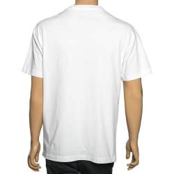 Palm Angels White Cotton Heart Embroidered Crew Neck T-Shirt L