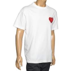 Palm Angels White Cotton Heart Embroidered Crew Neck T-Shirt L