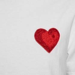 Palm Angels White Cotton Heart Embroidered Crew Neck T-Shirt L