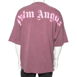 Pre Owned Palm Angels Purple Logo Printed Cotton Oversized T-Shirt L