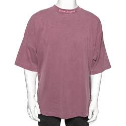 Pre Owned Palm Angels Purple Logo Printed Cotton Oversized T-Shirt L