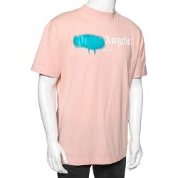 Pre Owned Palm Angels Peach Cotton Sprayed Logo Printed Crew Neck T-Shirt XL