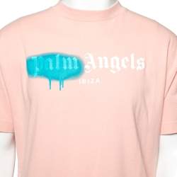 Pre Owned Palm Angels Peach Cotton Sprayed Logo Printed Crew Neck T-Shirt XL