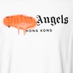 Pre Owned Palm Angels White Cotton Sprayed Logo Printed Crewneck T-Shirt L