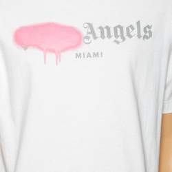 Pre Owned Palm Angels White Cotton Sprayed Logo Printed Crewneck T-Shirt L