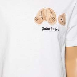 Pre Owned Palm Angels White Cotton Ice Bear Appliqued Crewneck T-Shirt L