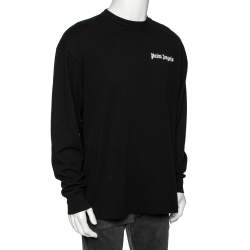 Pre Owned Palm Angels Black Cotton Logo Detailed Long Sleeve Crewneck T-Shirt L