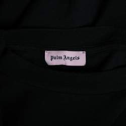 تي شيرت بالم آنجليز قطن أسود مزين مطبوع شعار الماركة أكمام طويلة رقبة مستديرة مقاس كبير (لارج)