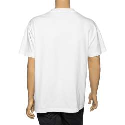 Pre Owned Palm Angels White Cotton Foil Logo Printed Crew Neck T-Shirt L