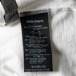 Pre Owned Palm Angels White Cotton Foil Logo Printed Crew Neck T-Shirt L
