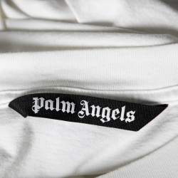 Pre Owned Palm Angels White Cotton Foil Logo Printed Crew Neck T-Shirt L