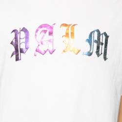 Pre Owned Palm Angels White Cotton Foil Logo Printed Crew Neck T-Shirt L