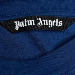 Pre Owned Palm Angels Blue Jersey Vertical Logo Print Oversized T-Shirt L