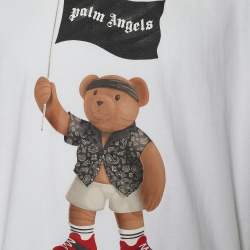 Pre Owned Palm Angels White Pirate Bear Printed Cotton Oversized T-Shirt S