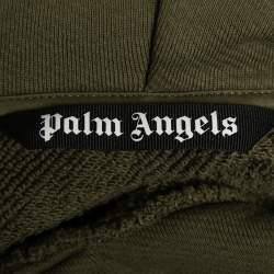 Pre Owned Palm Angels Olive Green Cotton Logo Printed Hoodie L