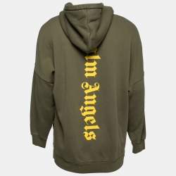 Pre Owned Palm Angels Olive Green Cotton Logo Printed Hoodie L