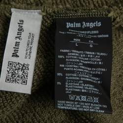 Pre Owned Palm Angels Olive Green Cotton Logo Printed Hoodie L