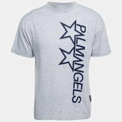 Palm Angels Grey Cotton Logo Printed Short Sleeve T-Shirt S