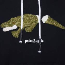 Palm Angels Black Crocodile Applique Cotton Knit Oversized Hoodie S
