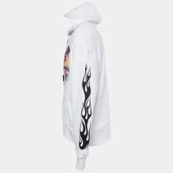 Pre Owned Palm Angels White Logo Printed Cotton Hoodie M