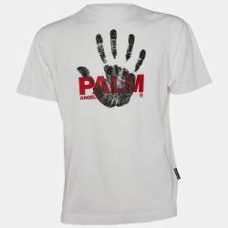 Palm Angels White Palm Sprayed Logo Printed Cotton Knit Crew Neck T-Shirt S