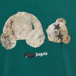Pre Owned Palm Angels Green Spray Paint Bear Print Cotton T-Shirt L
