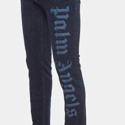 Pre Owned Palm Angels Blue Denim Logo print Straight-Leg Jeans M Waist 32''