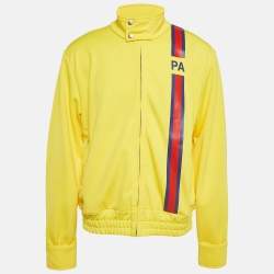 Palm Angels Yellow Printed Jersey Zipped Front Jacket L