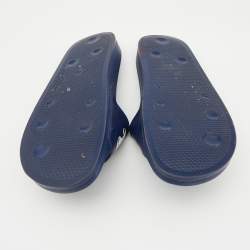 Palm Angels Blue Leather Logo Flat Slides Size 45