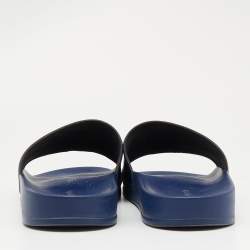 Palm Angels Blue Leather Logo Flat Slides Size 45