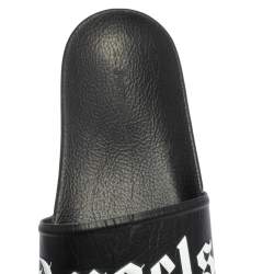 Palm Angels Black Leather Logo Pool Slides Size 42