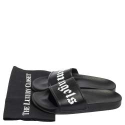 Palm Angels Black Leather Logo Pool Slides Size 42