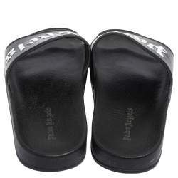 Palm Angels Black Leather Logo Pool Slides Size 42