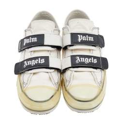 Palm Angels White Canvas Vulcanized Low Top Sneakers Size 42