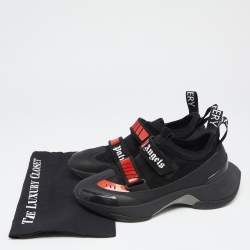 Palm Angels Black Leather And Fabric Canvas Vulcanized Low Top Sneakers Size 42