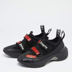 Palm Angels Black Leather And Fabric Canvas Vulcanized Low Top Sneakers Size 42